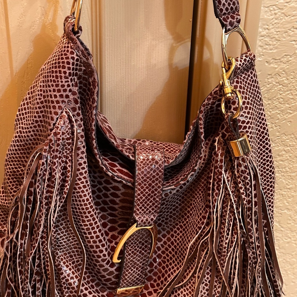 G.I.L.I. Burgundy Snakeskin Hobo Bag with Fringe